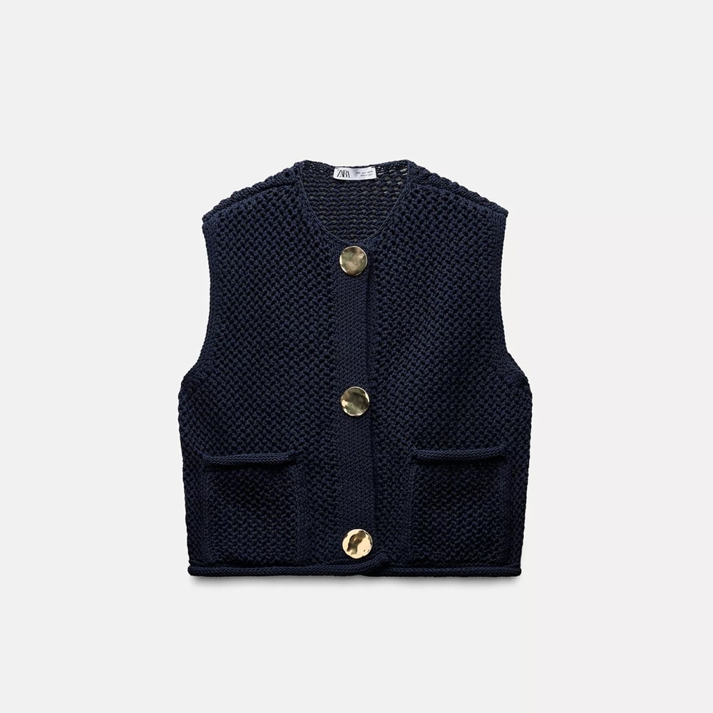 Zara Navy Chunky Knit Vest